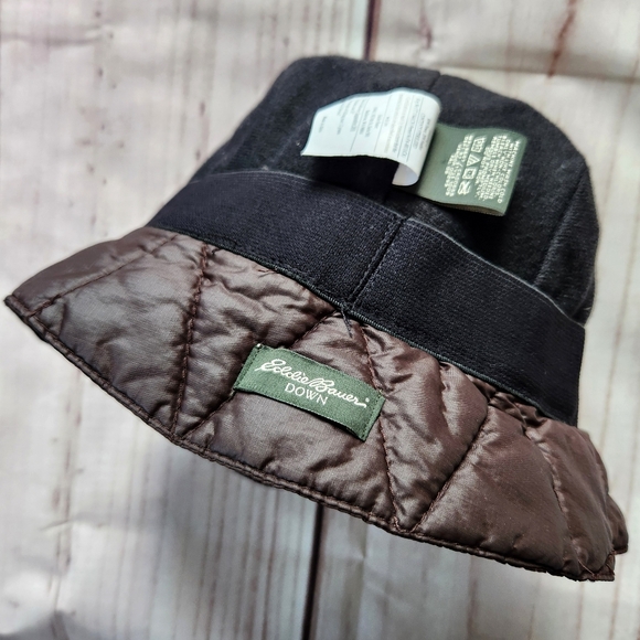 Eddie Bauer 2008 Down Bucket Hat Brown Fleece-lined Puffer Puffy Women's Hat - Picture 4 of 7